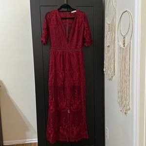 Maroon Romper with Long Lace Dress Overlay